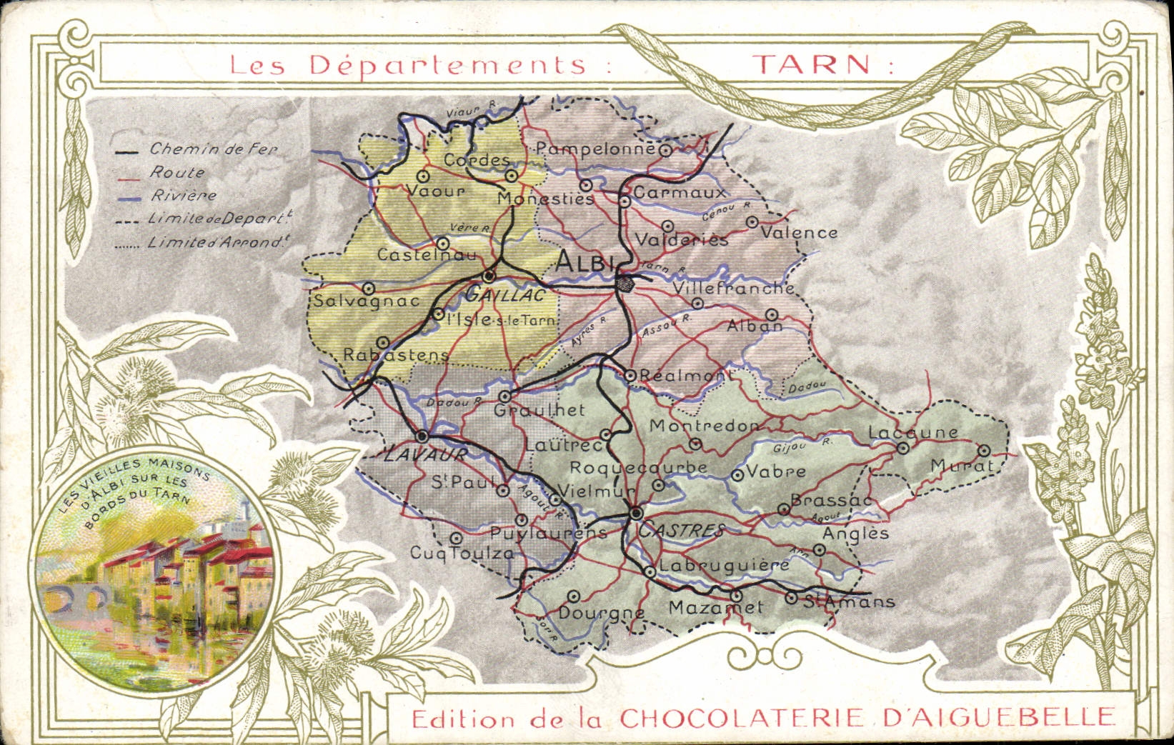 VINTAGE POSTCARD Geographical map Chocolate factory of Aiguebelle Tarn