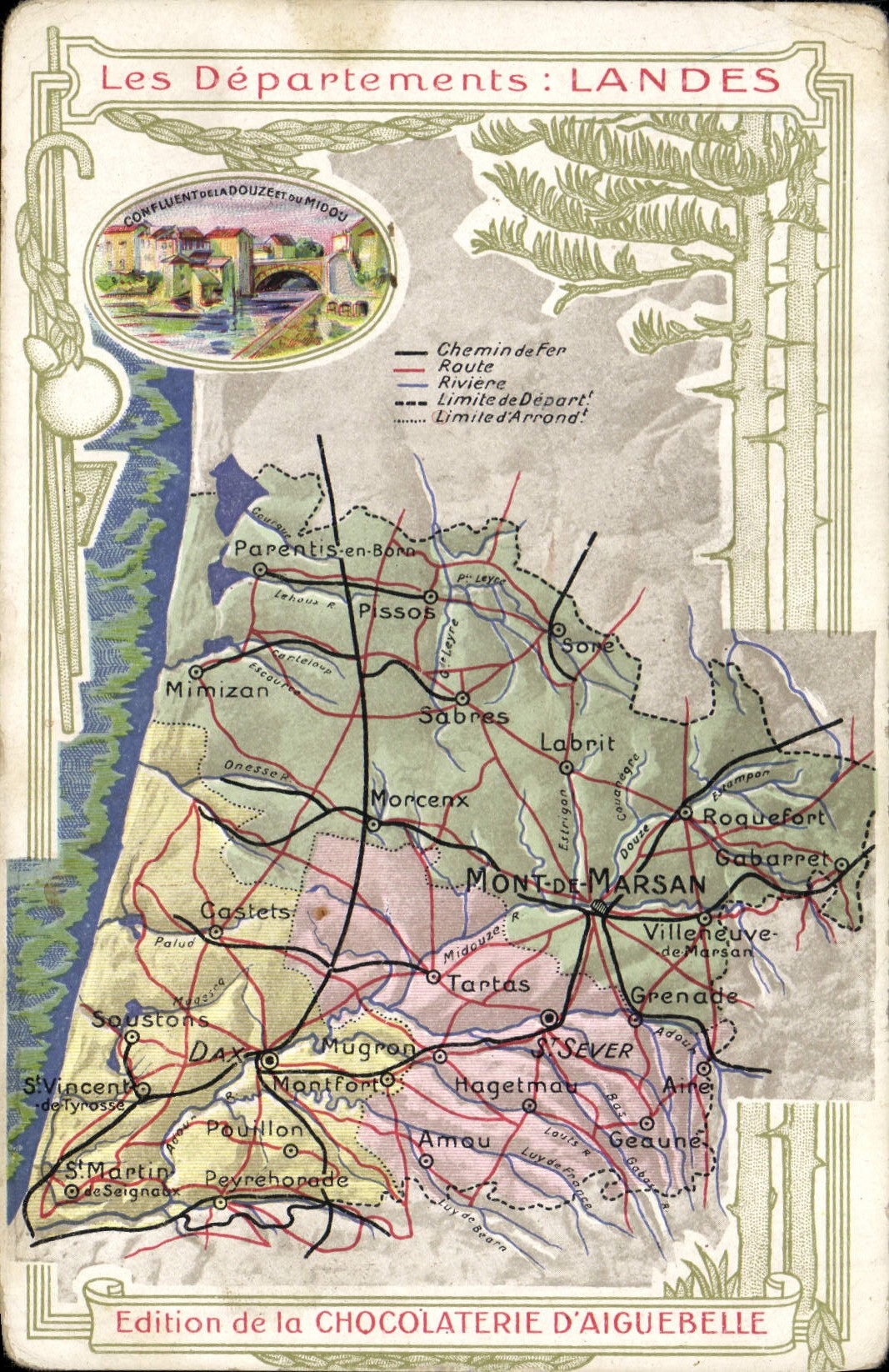 La fábrica geográfica del chocolate del mapa de la POSTAL de la VENDIMIA de Aiguebelle amarra
