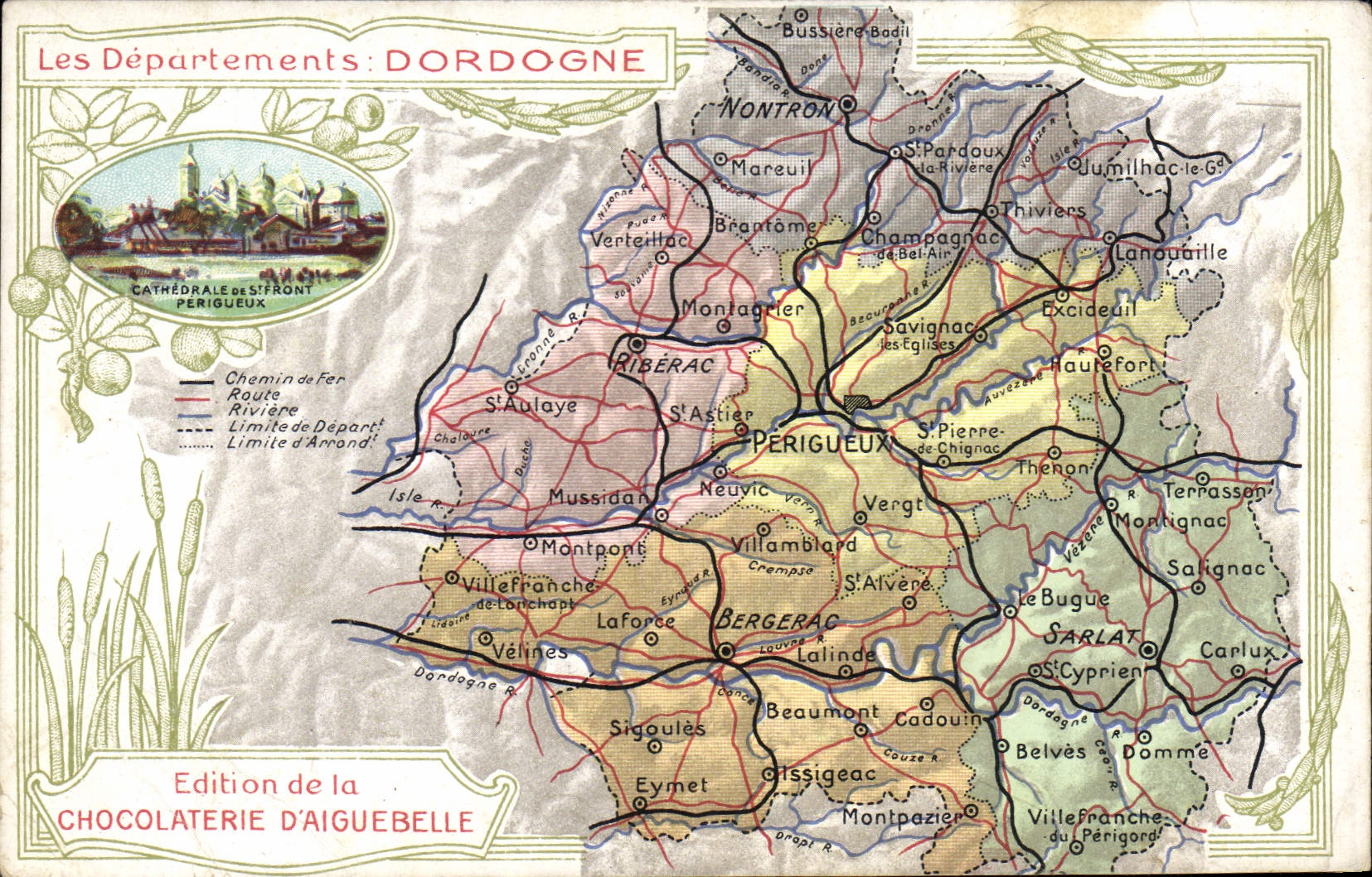 Fábrica geográfica del chocolate del mapa de la POSTAL de la VENDIMIA de Aiguebelle el Dordogne