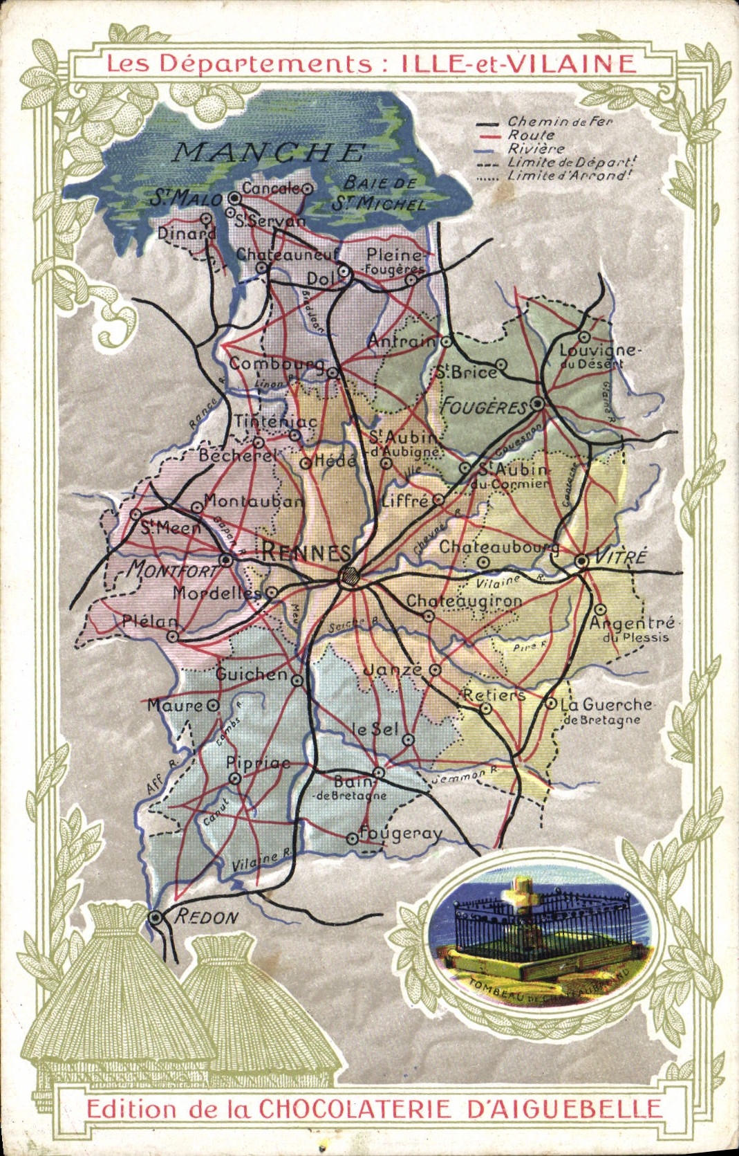 CPA Carte geographique Chocolaterie d'Aiguebelle Ille et Villaine 