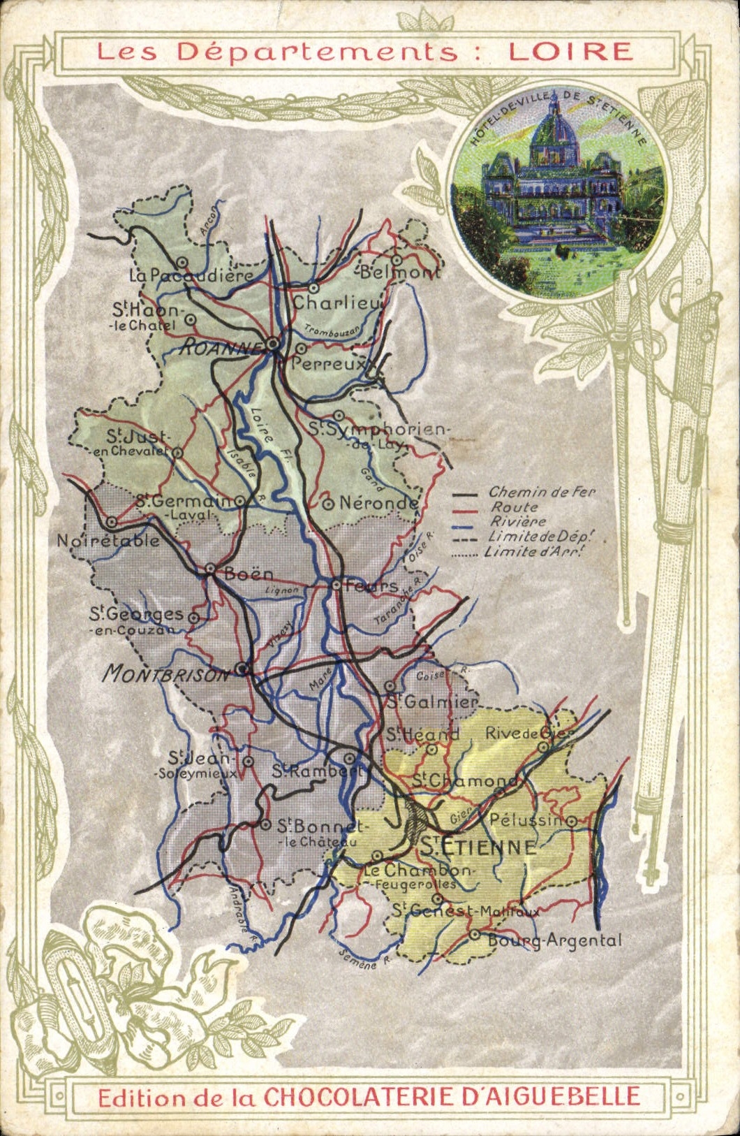 VINTAGE POSTCARD Geographical map Chocolate factory of Aiguebelle the Loire