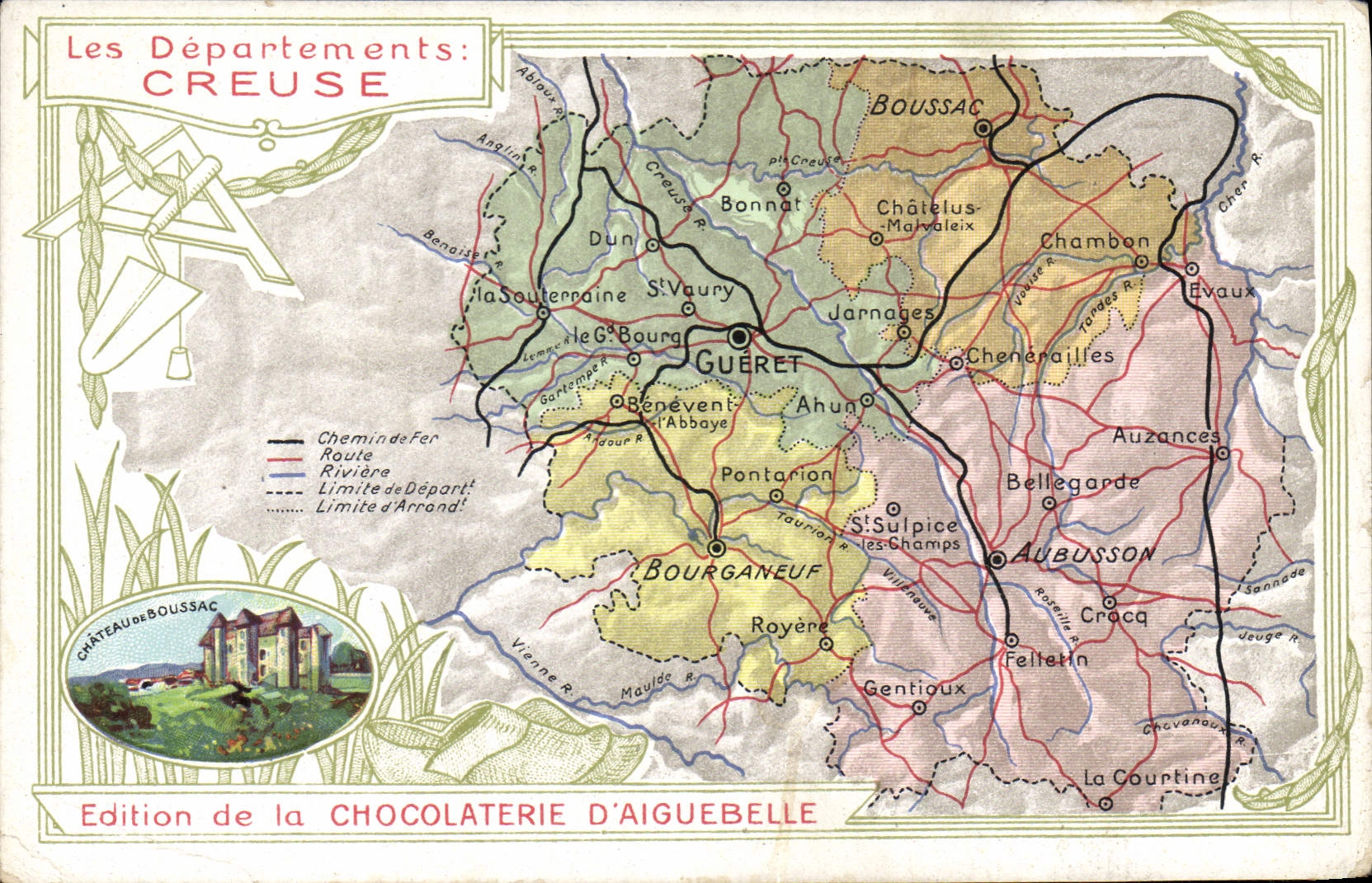 CPA Carte geographique Chocolaterie d'Aiguebelle Creuse