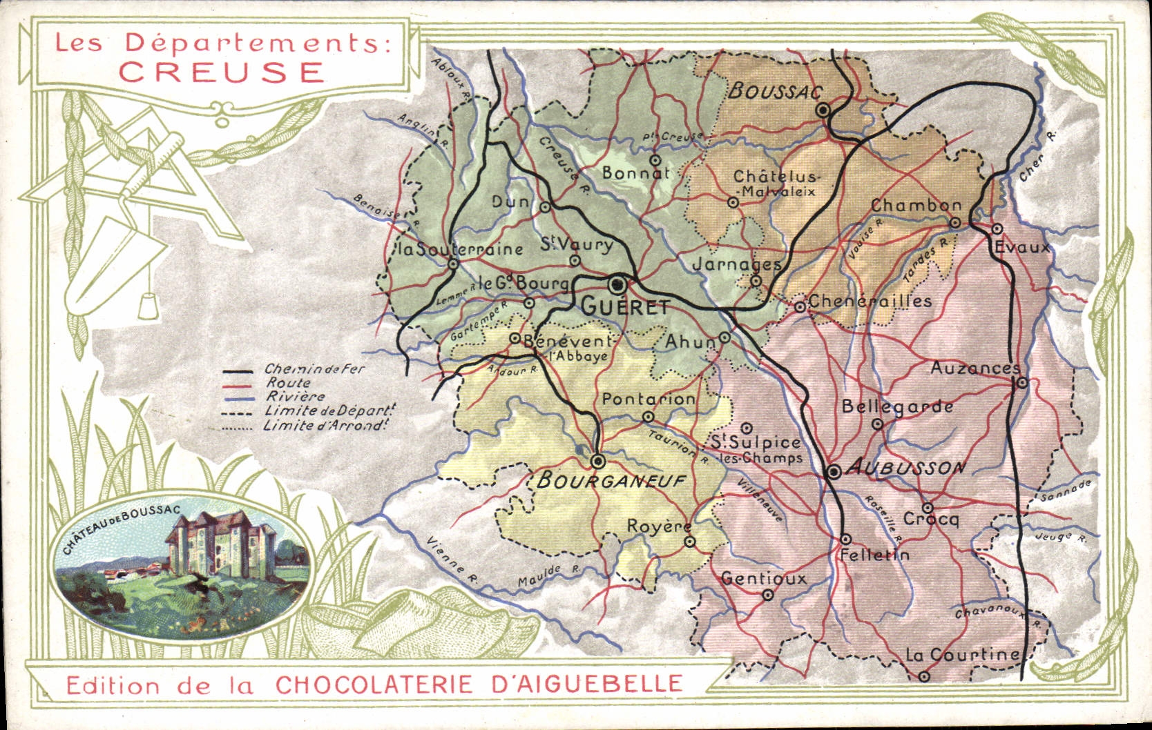 CPA Carte geographique Chocolaterie d'Aiguebelle Creuse