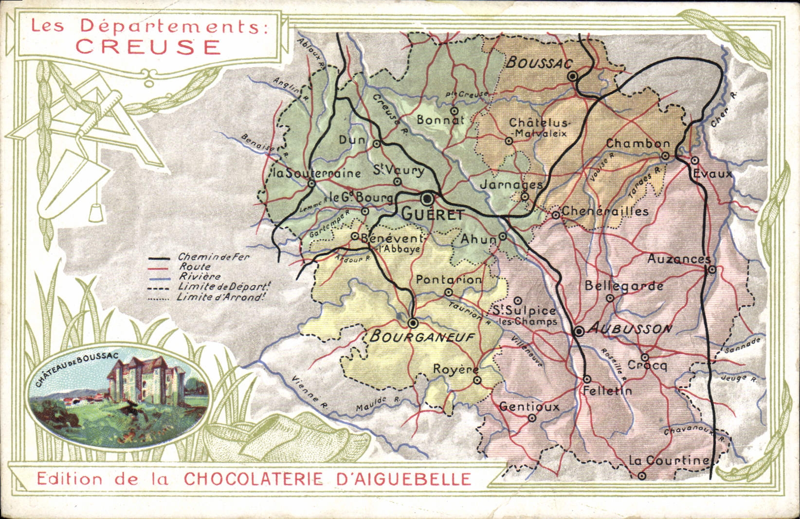 CPA Carte geographique Chocolaterie d'Aiguebelle Creuse