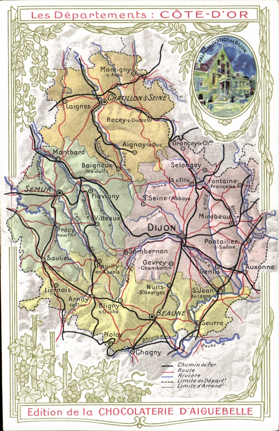 VINTAGE POSTCARD Geographical map Chocolate factory of Aiguebelle Dimensions of Gold