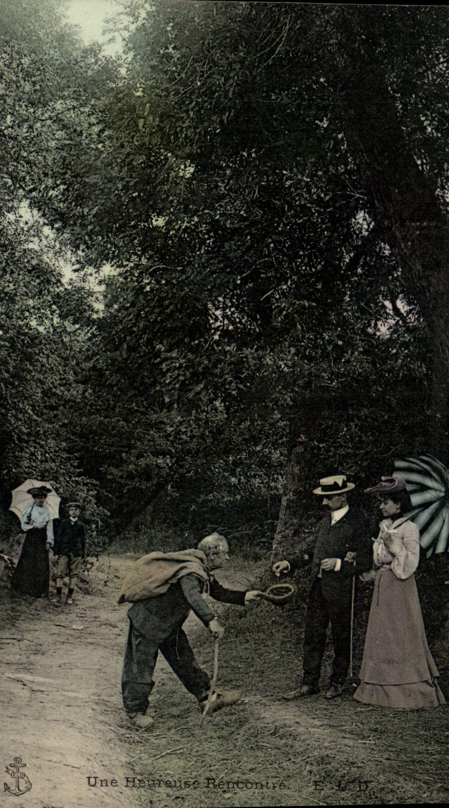 CPA Folklore Une heureuse rencontre Mendiant 