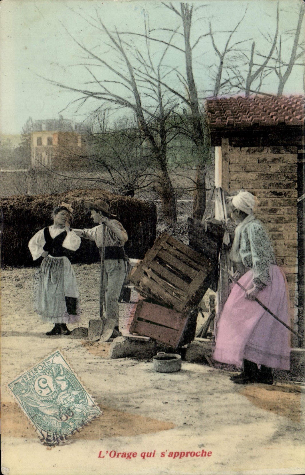 CPA Folklore L'orage qui s'approche 