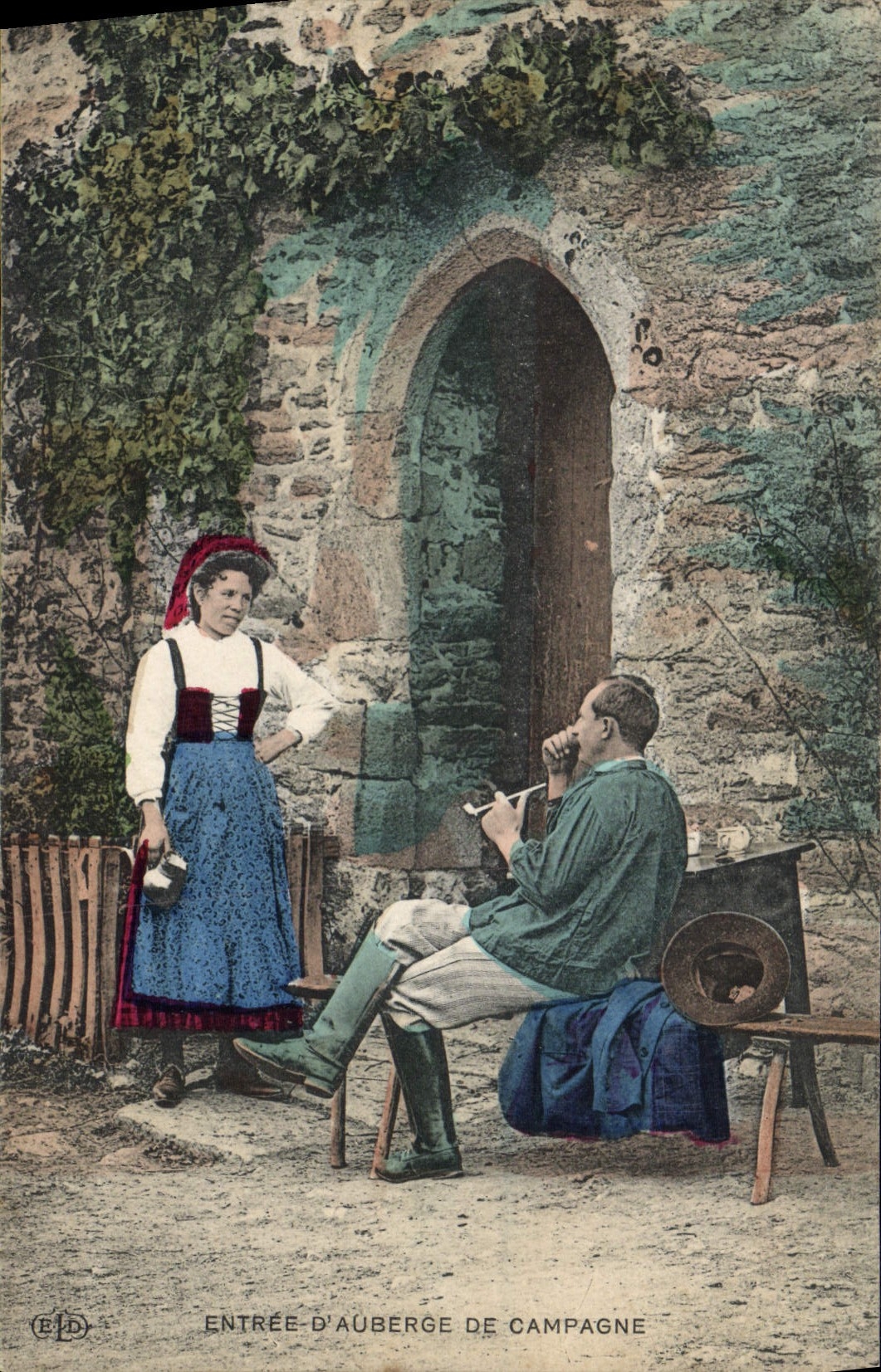 CPA Folklore Entree d'auberge de campagne