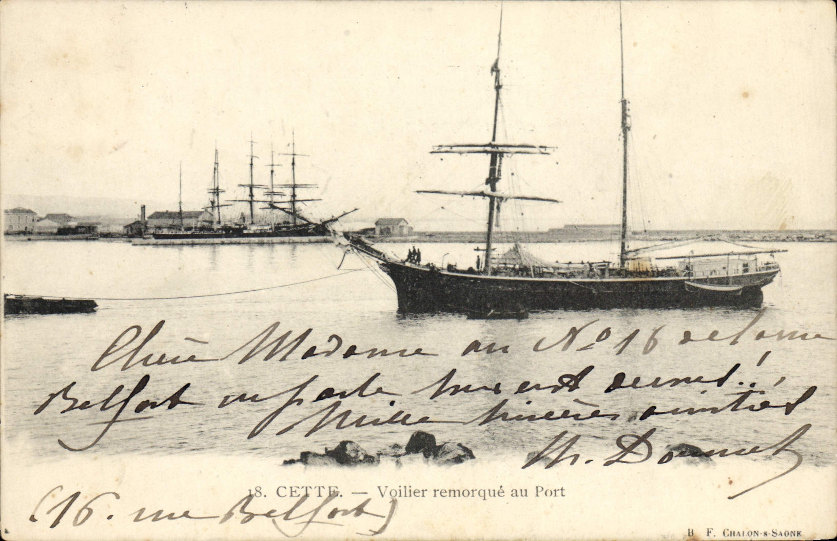 CPA Bateau Cette Voilier remorque au port 