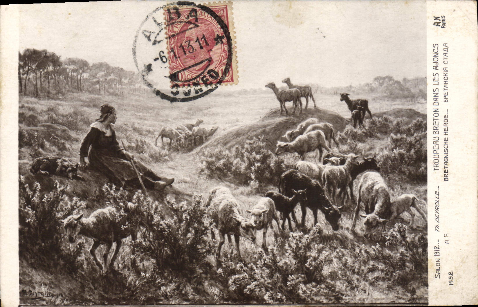 VINTAGE POSTCARD Goat Living room 1912 Deyrolle Breton Herd in the gorses