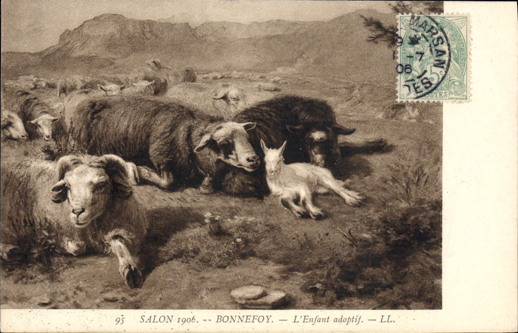 VINTAGE POSTCARD Goat Living room 1906 Bonnefoy the adopted child