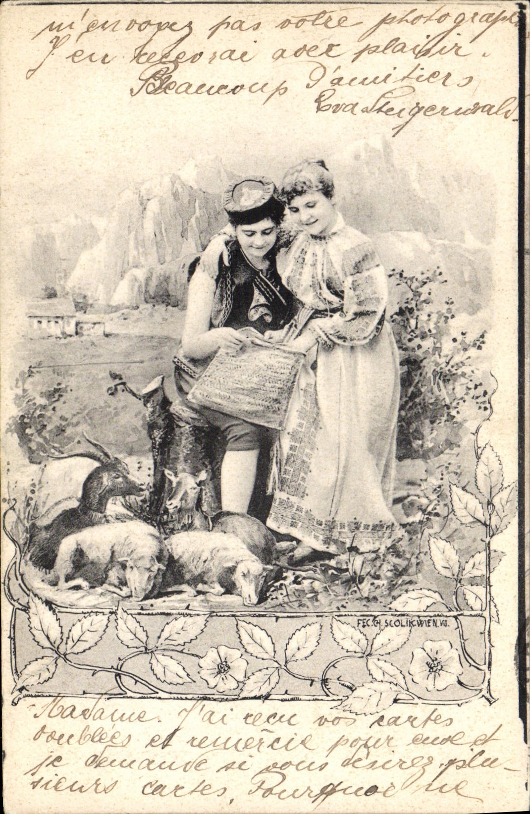 CPA Chevre Femme Agneau 