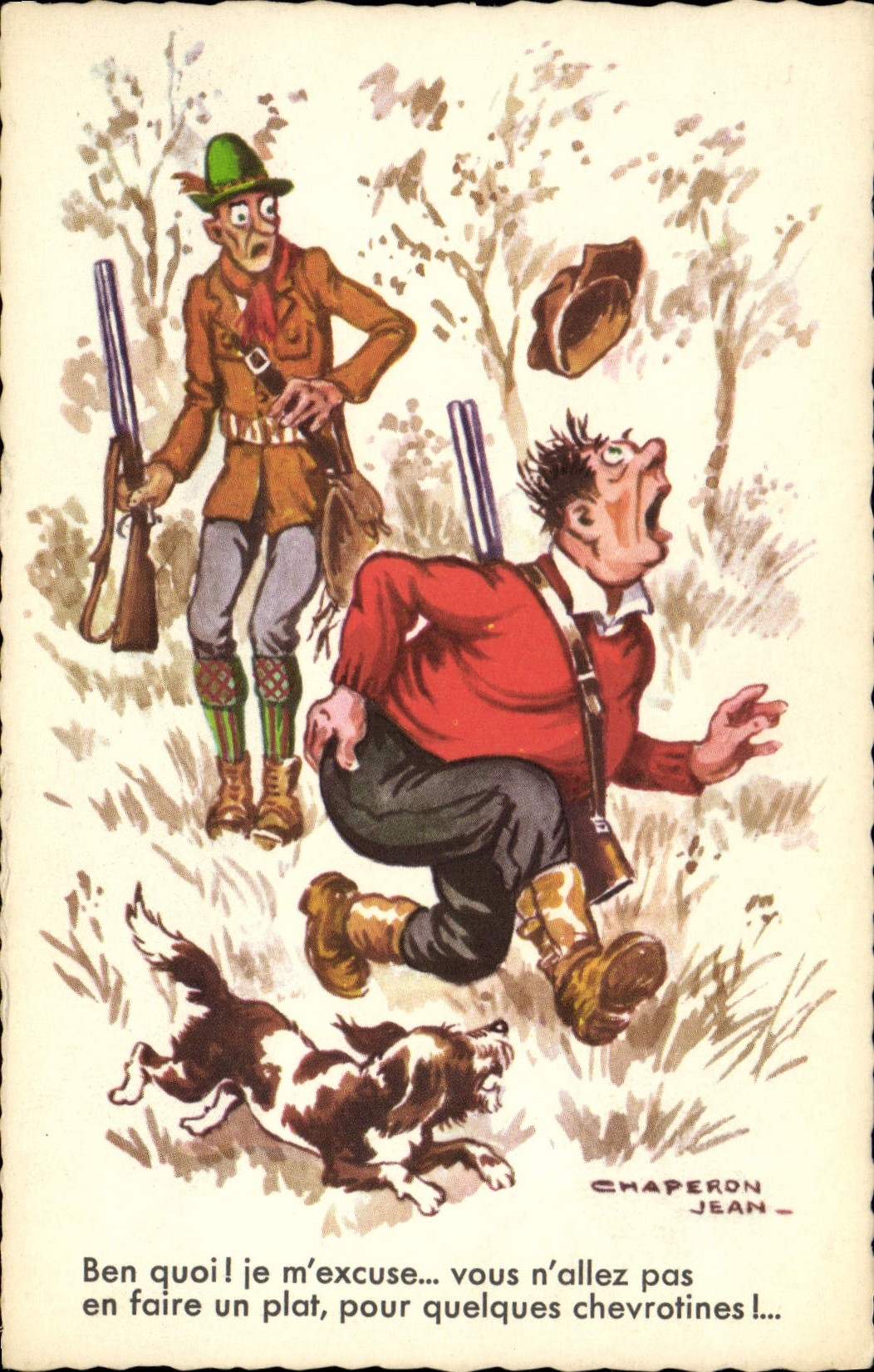 CPA Fantaisie Humour Jean Chaperon Chien Chasse Chasseur