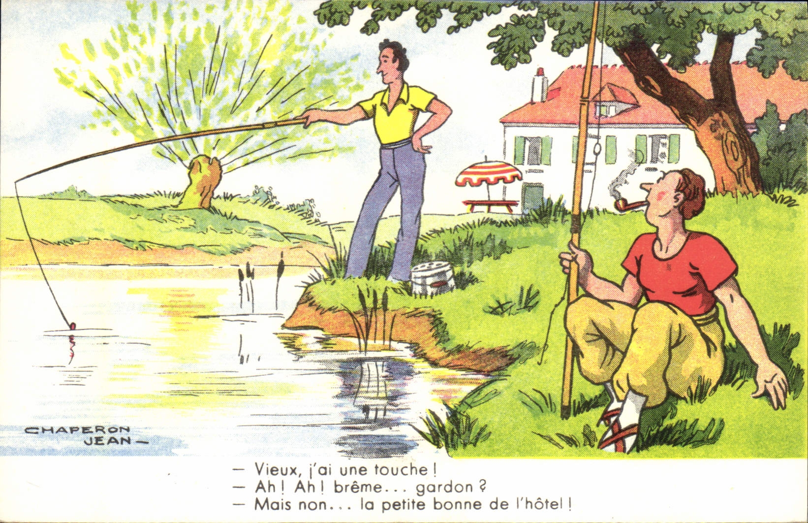 VINTAGE POSTCARD Fantaisie Humor Fishes Sinning Jean Chaperon