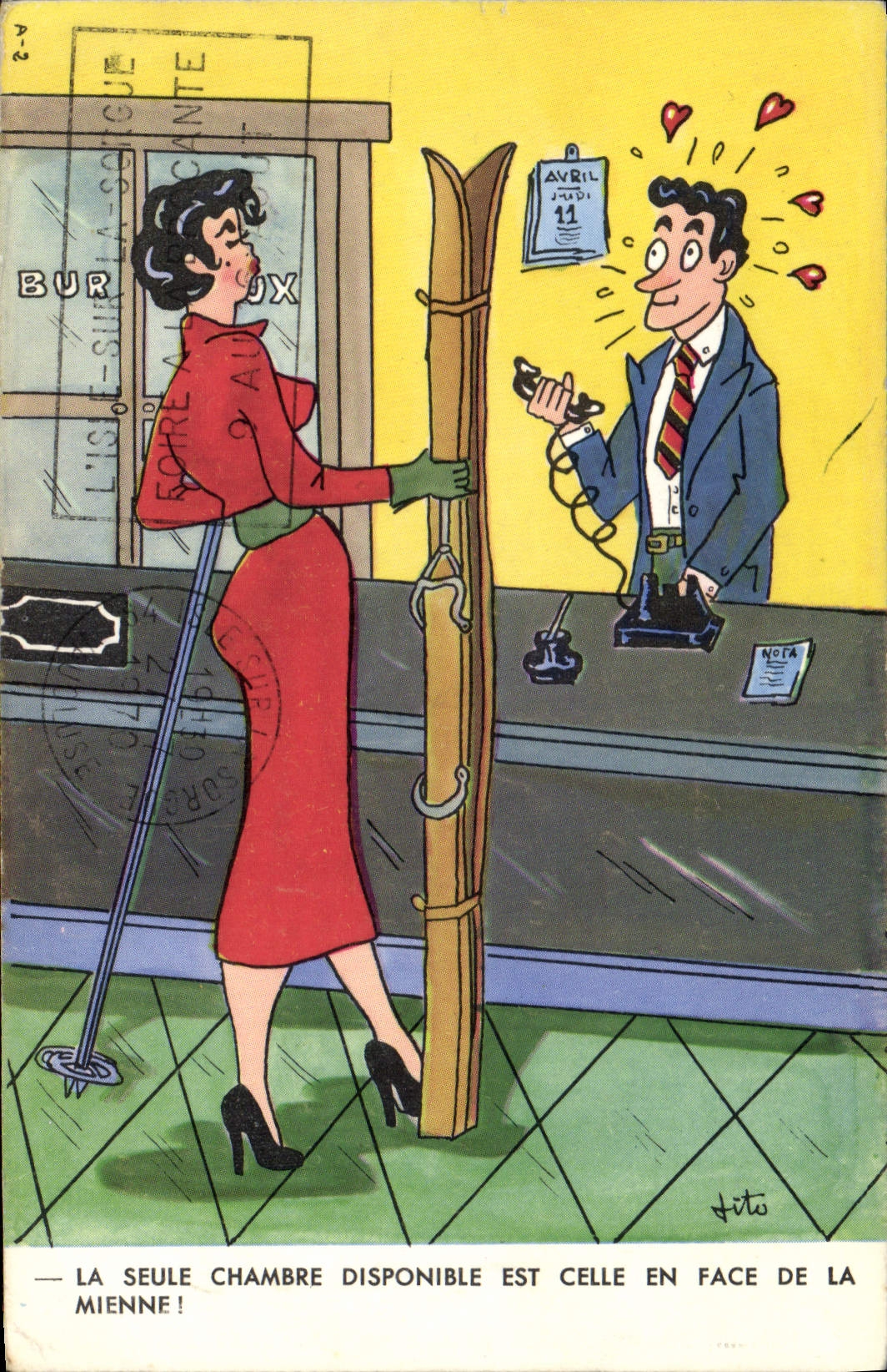 VINTAGE POSTCARD Fantasy Humor Ski