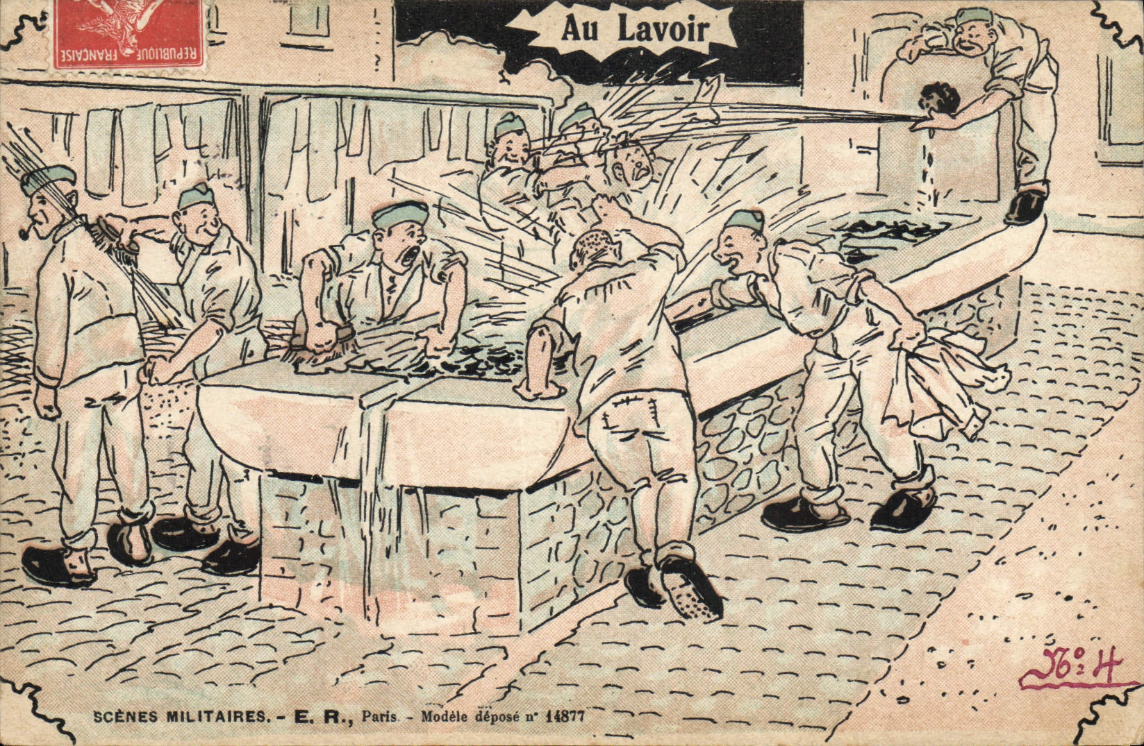 VINTAGE POSTCARD Militaria Fantasy With the laundrette