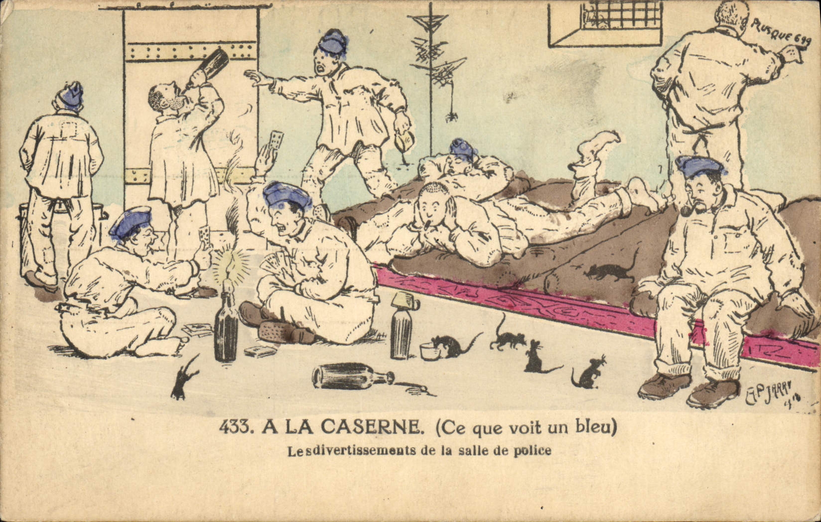 VINTAGE POSTCARD Militaria Fantasy With the barracks what a blue sees