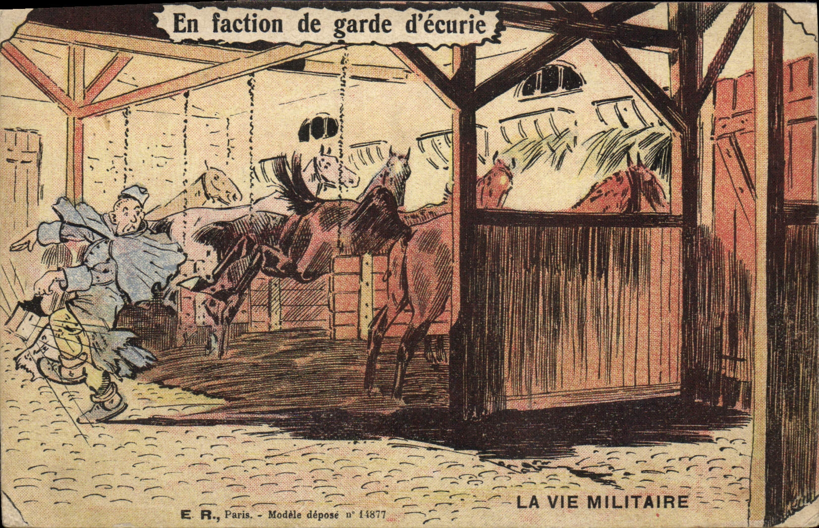 CPA Fantaisie Militaria En faction de garde d'ecurie Cheval 