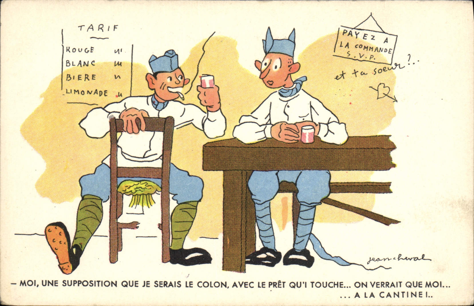 CPA Fantaisie Militaria Jean Cheval Cantine