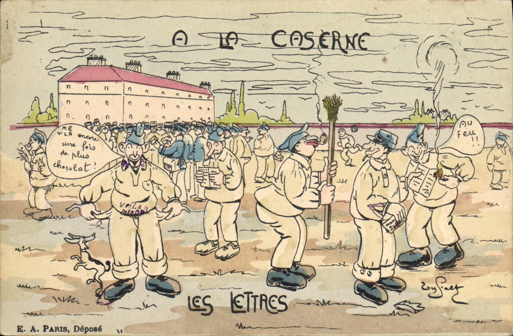 VINTAGE POSTCARD Militaria Fantasy With the barracks letters