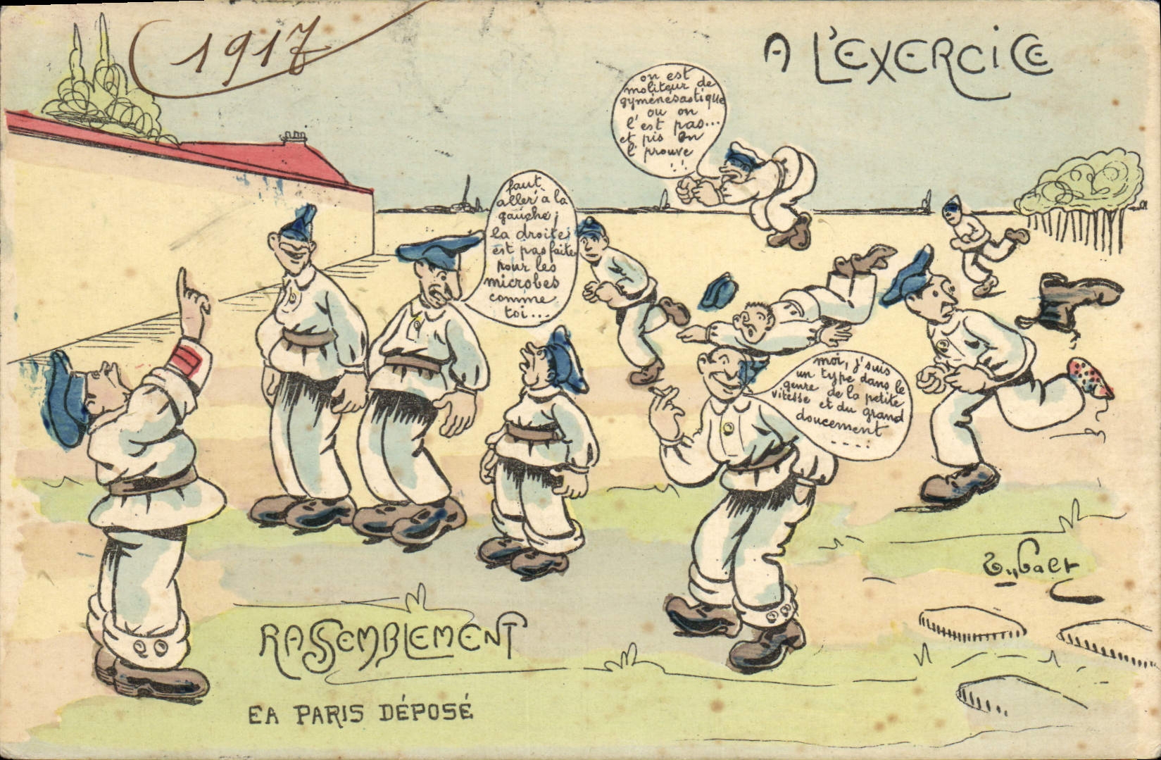 CPA Fantaisie Militaria A l'exercice Rassemblement 