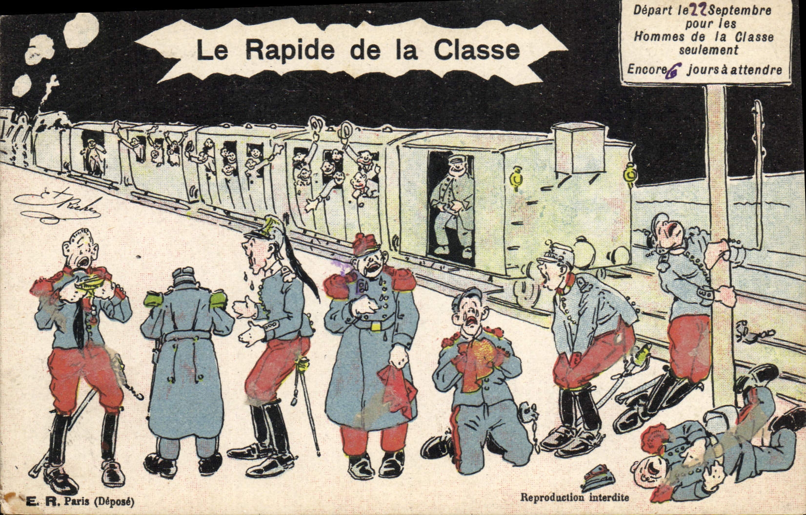 CPA Fantaisie Militaria Le rapide de la classe Train 