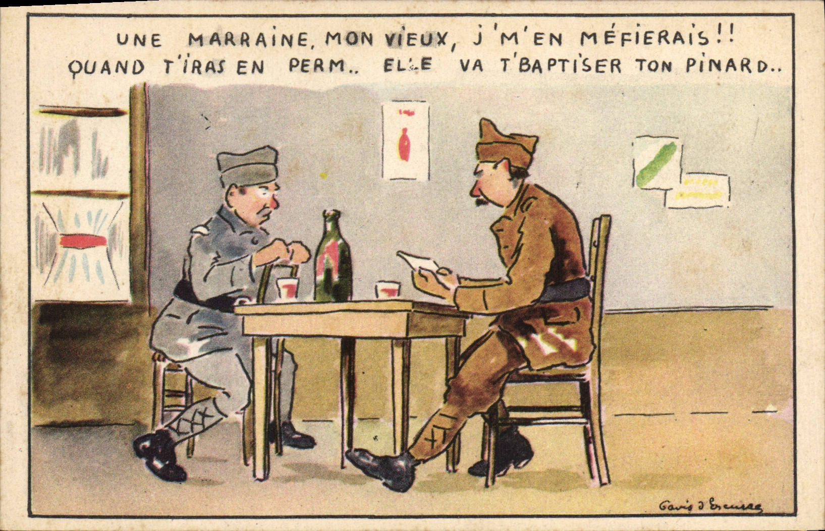 CPA Fantaisie Militaria Une marraine 