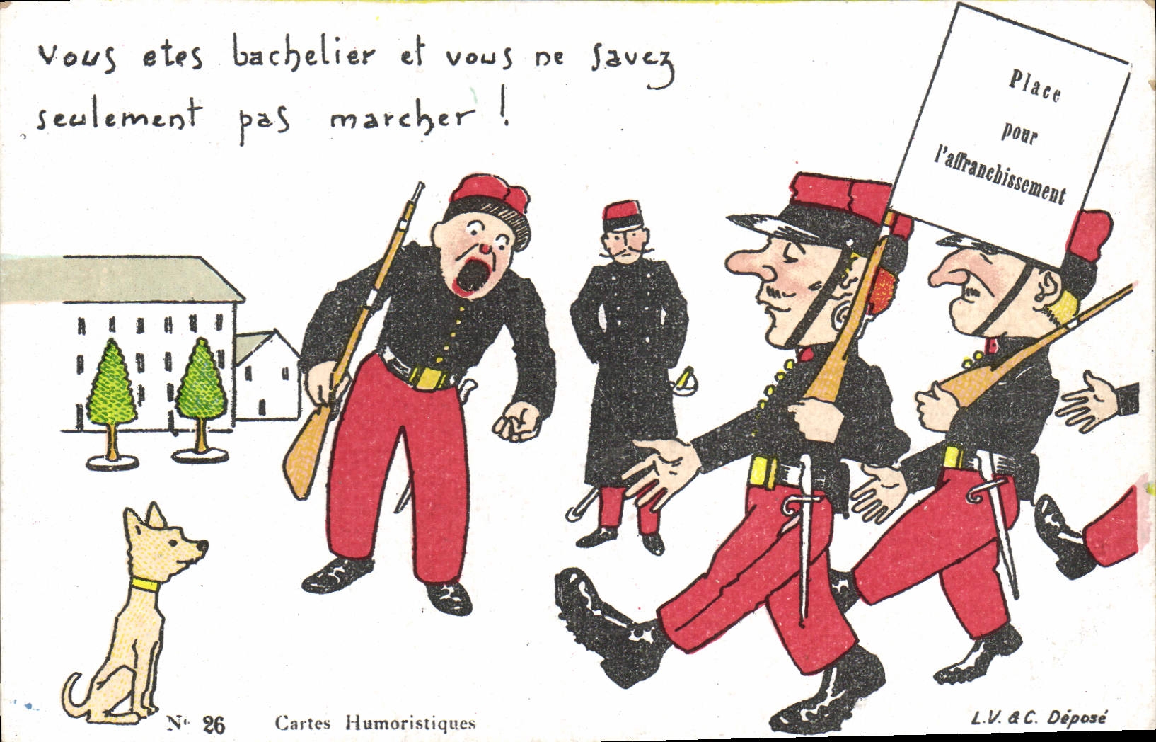 VINTAGE POSTCARD Fantasy Militaria Graduate Dog