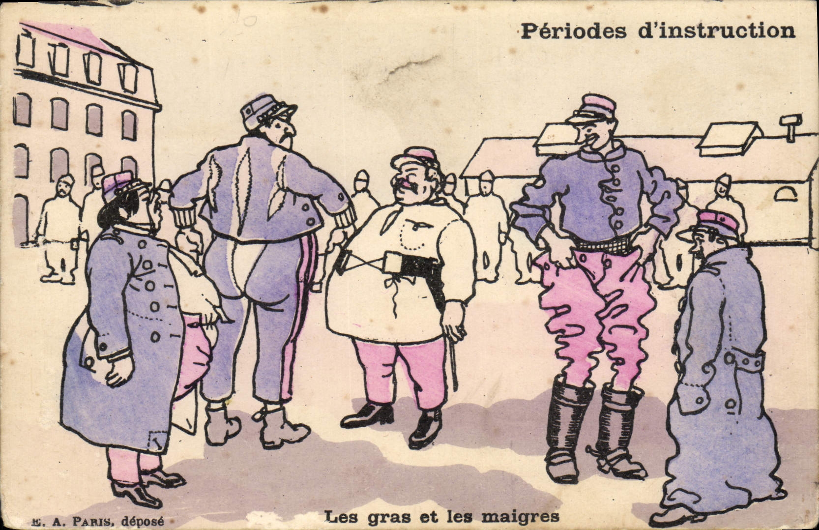 VINTAGE POSTCARD Fantasy Militaria Periods of instruction fats and the thin ones