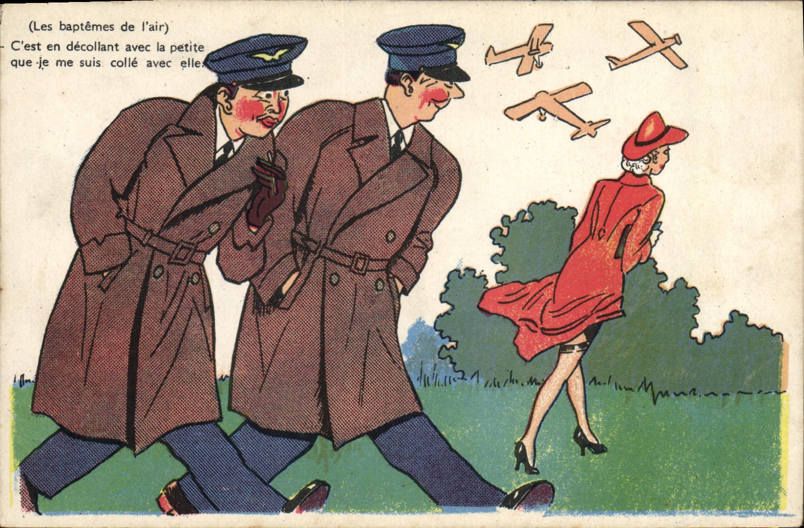 VINTAGE POSTCARD Militaria Fantasy first flights Planes Plane