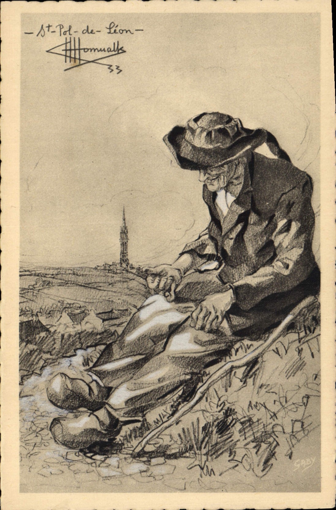 CPA Folklore Charles Homualk St Pol de Leon Vieux mendiant 