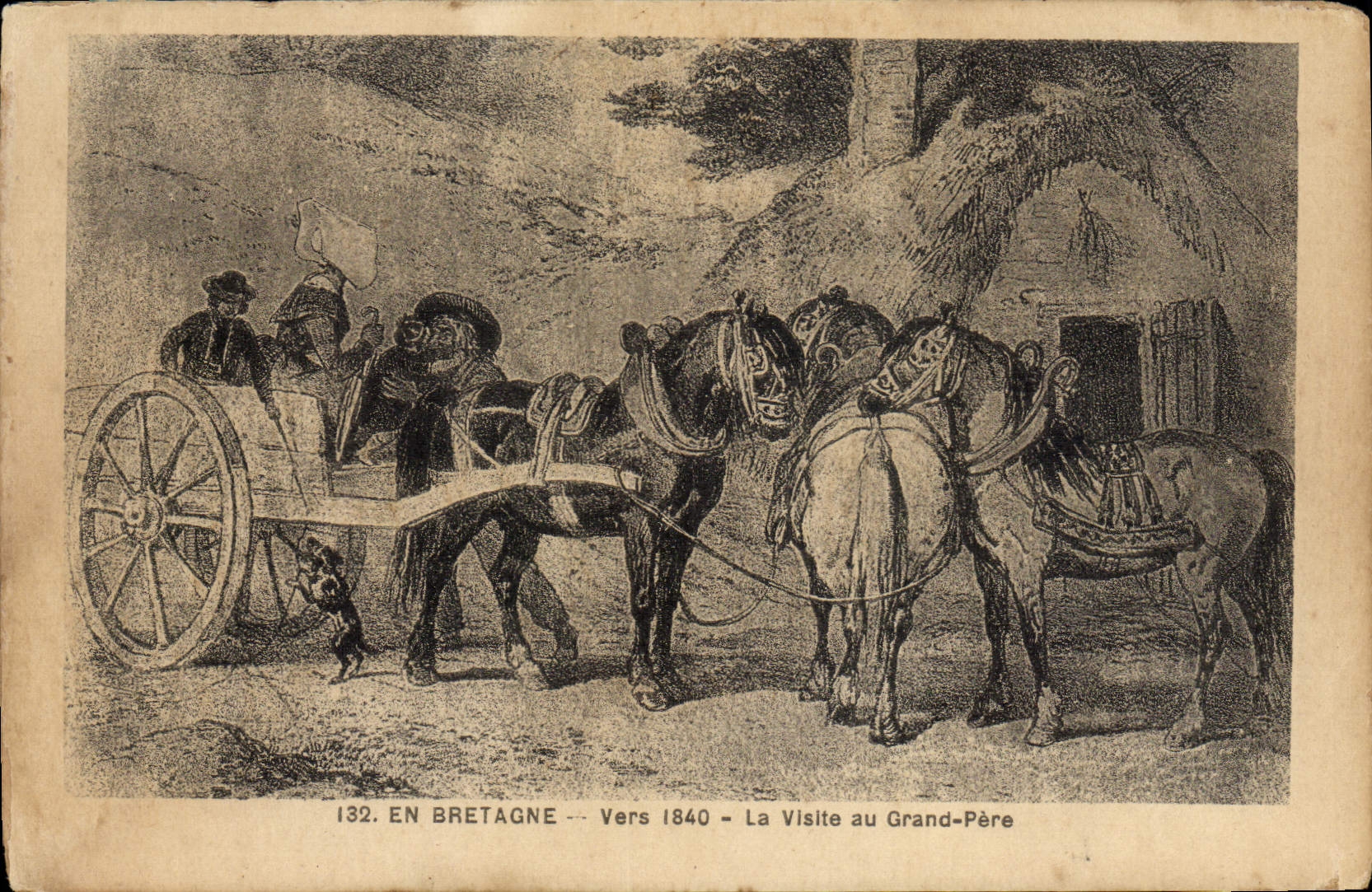 CPA Folklore Bretagne Vers 1840 La visite au grand pere 