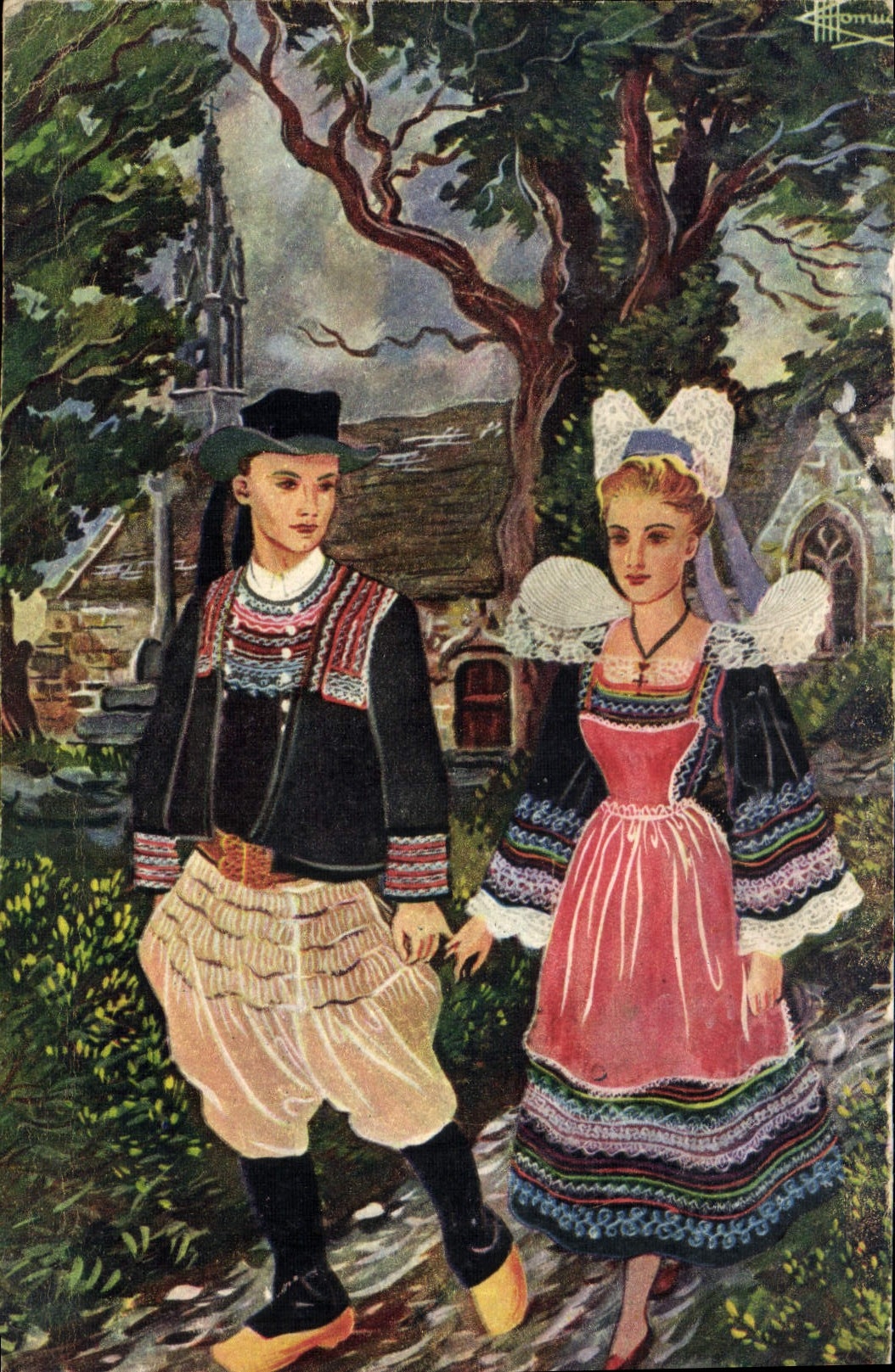 CPA Folklore Bretagne Pont-Aven La chapelle de Tremalo