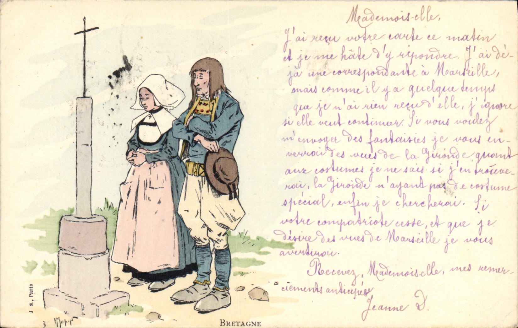 CPA Folklore Bretagne Becassine 