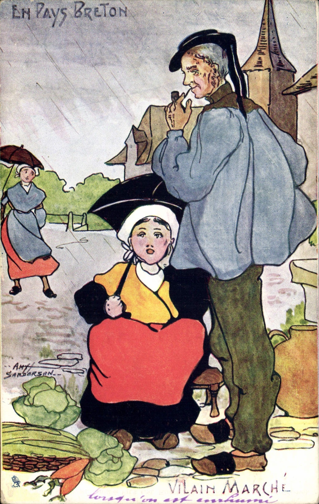 CPA Folklore Vilain Marche Pays Breton 