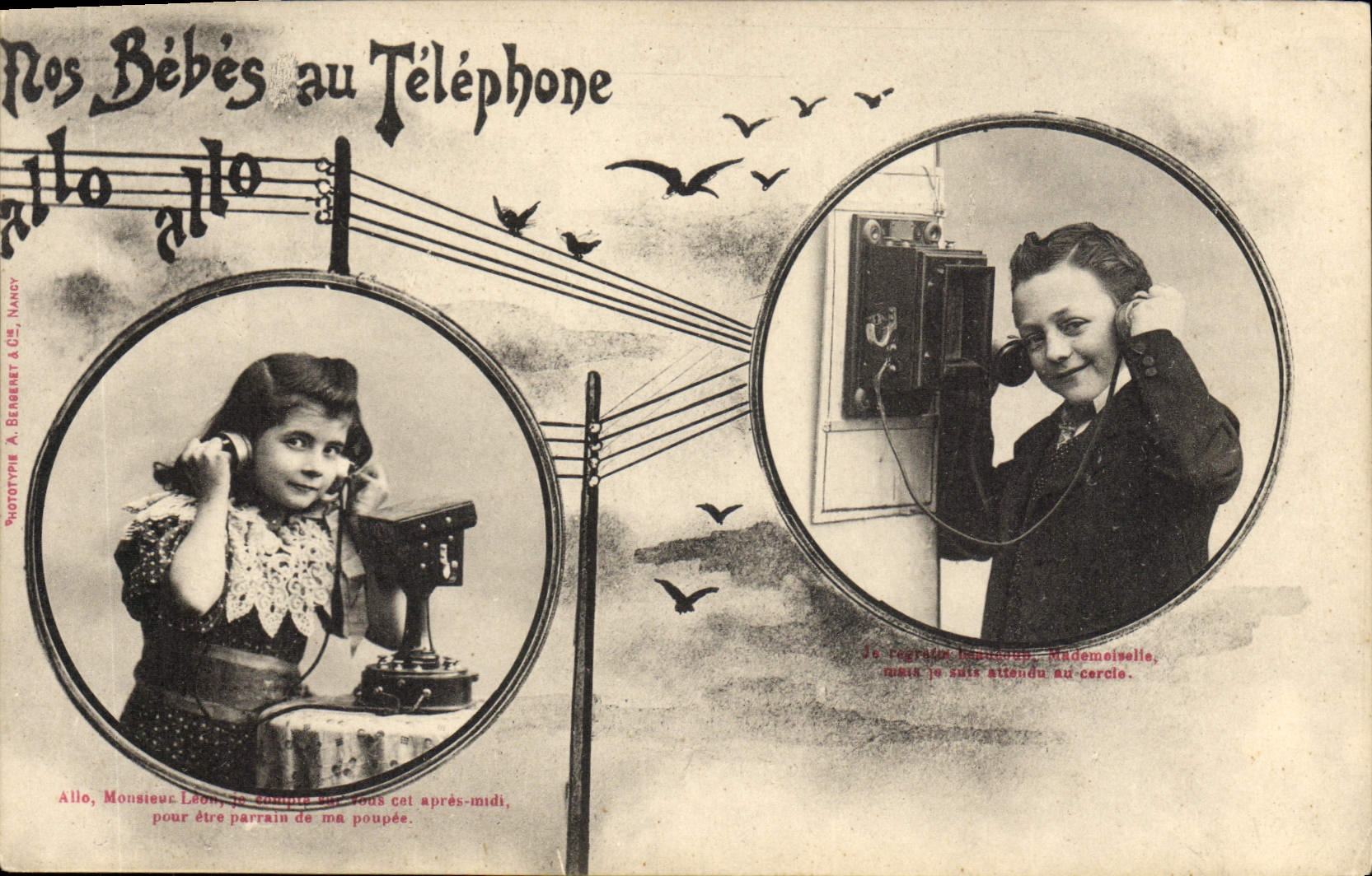 CPA Fantaisie Telephone Nos bebes au telephone