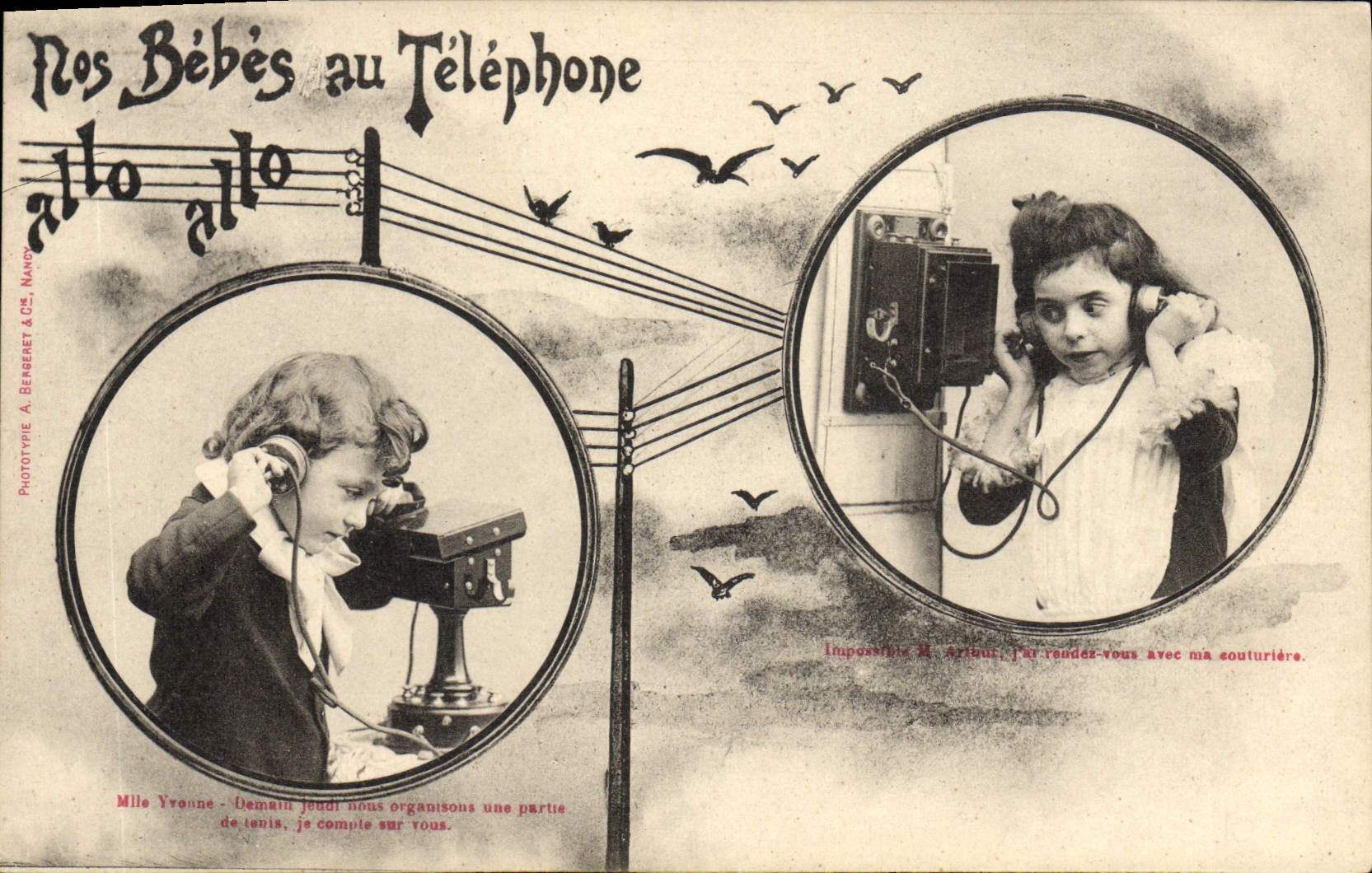 CPA Fantaisie Telephone Nos bebes au telephone