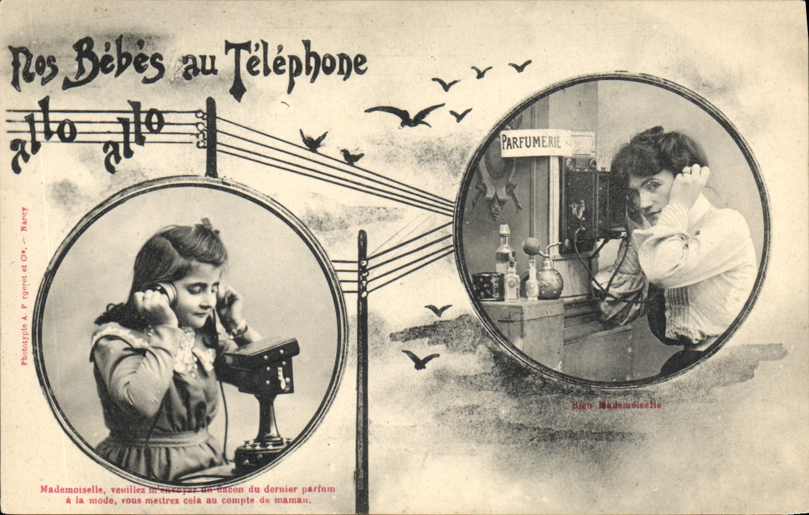 CPA Fantaisie Telephone Nos bebes au telephone