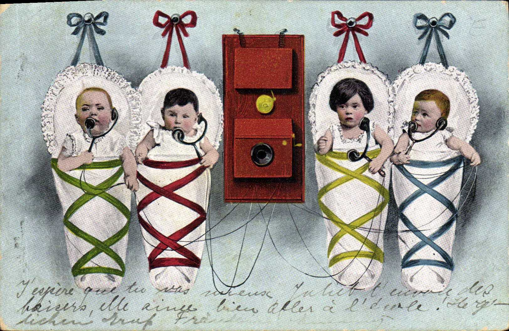 CPA Fantaisie Telephone Enfants Bebes