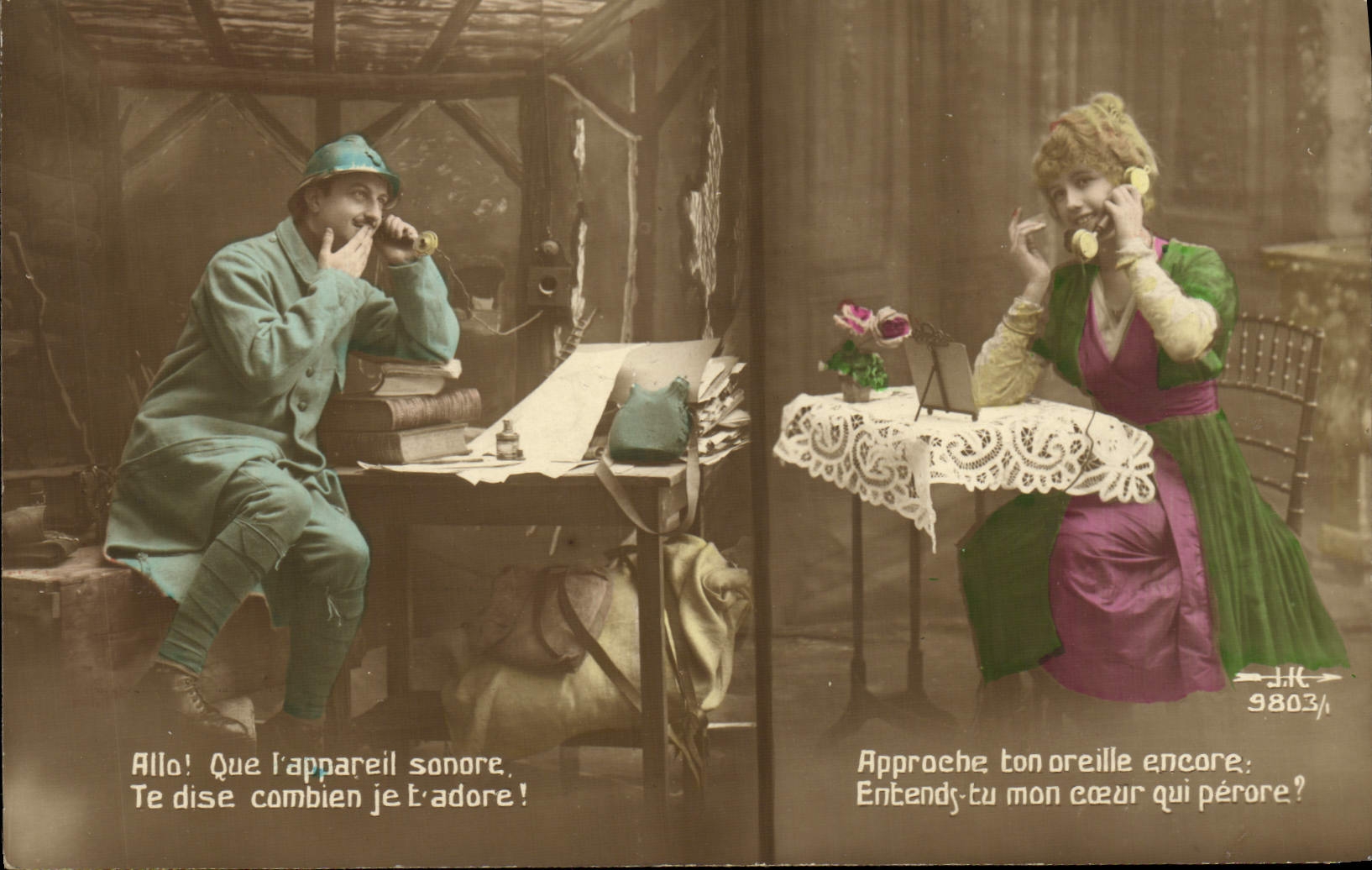 CPA Fantaisie Telephone Femme Militaria Soldat 