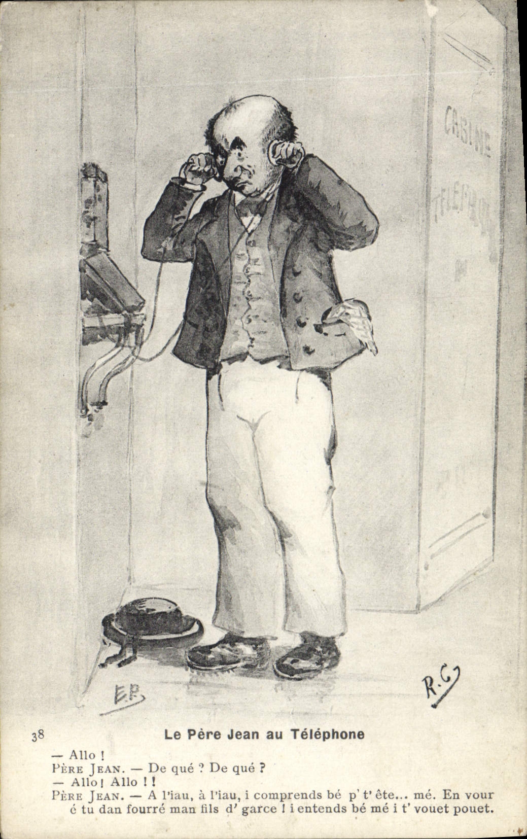 CPA Fantaisie Le pere Jean au Telephone Folklore