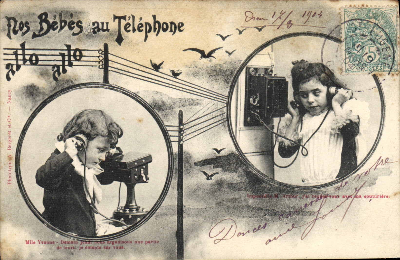 CPA Fantaisie Telephone Nos bebes au telephone Enfants