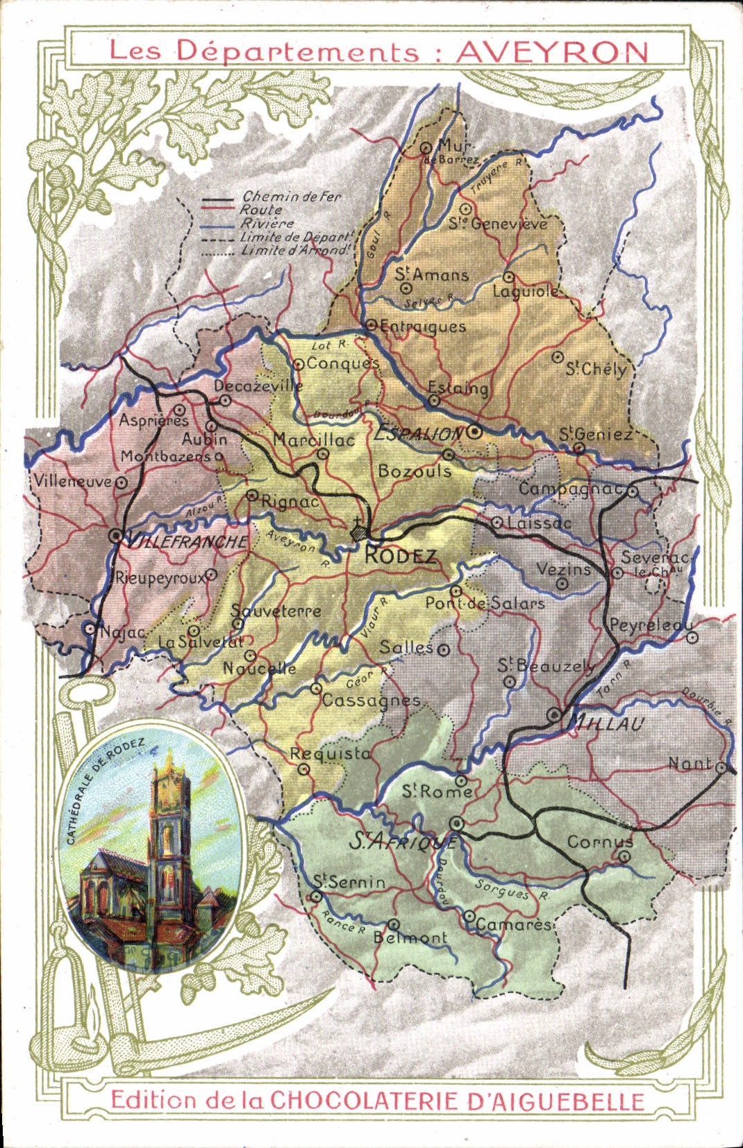 VINTAGE POSTCARD Geographical map Chocolate factory of Aiguebelle Aveyron