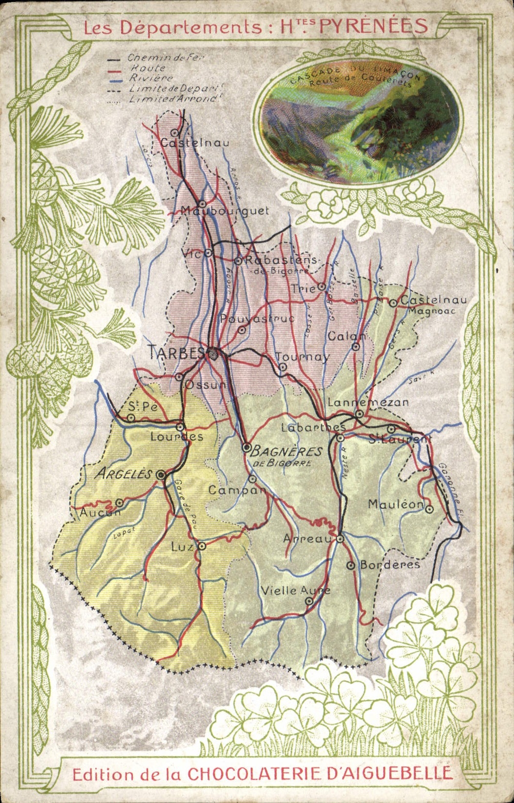 VINTAGE POSTCARD Geographical map Chocolate factory of Aiguebelle Hautes-Pyrénées
