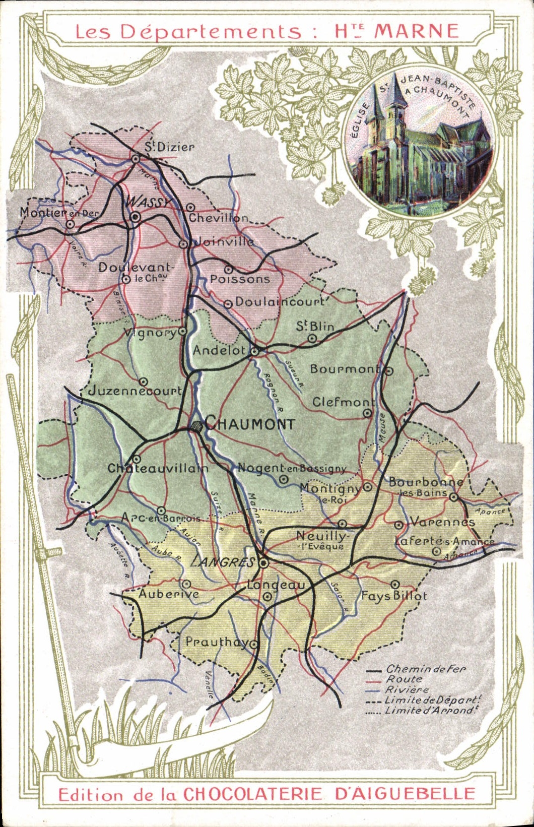 VINTAGE POSTCARD Geographical map Chocolate factory of Aiguebelle the High Marne