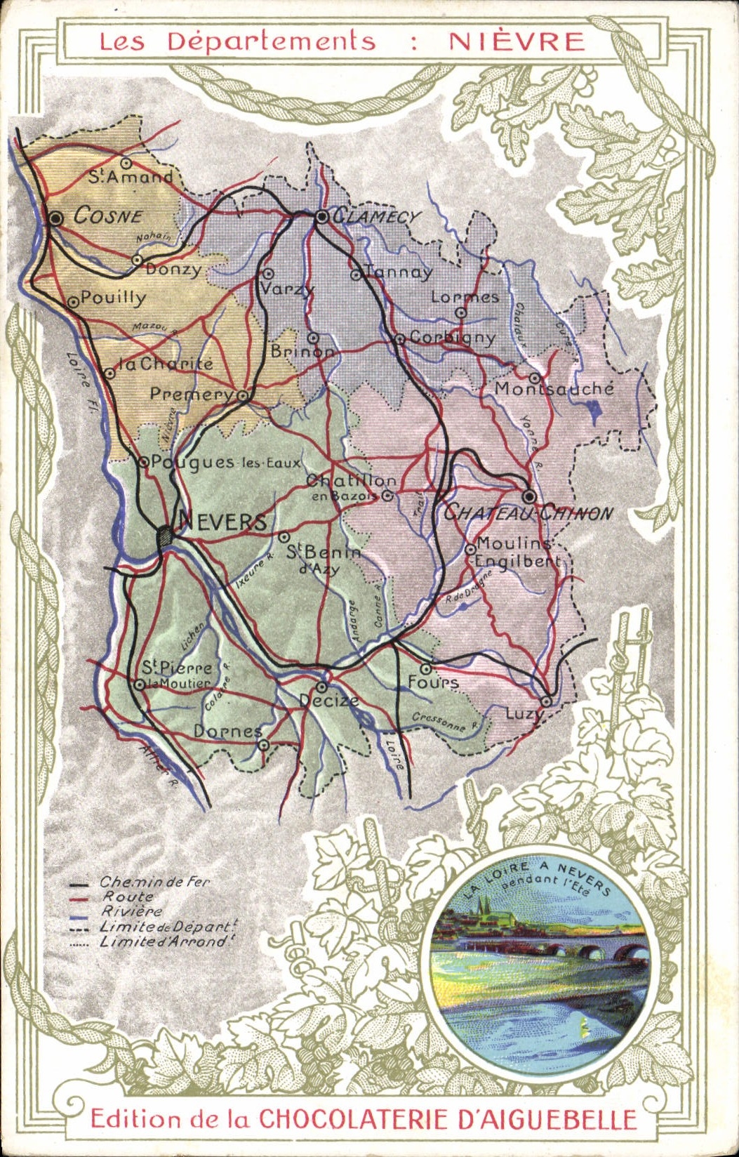CPA Carte geographique Chocolaterie d'Aiguebelle Nievre Nevers