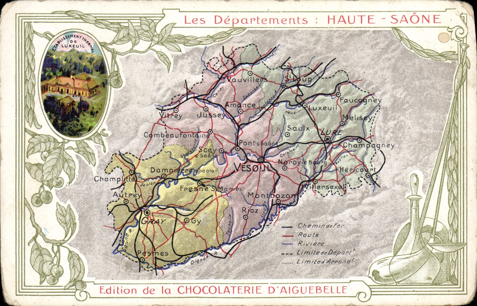 CPA Carte geographique Chocolaterie d'Aiguebelle Haute-Saone Luxeuil