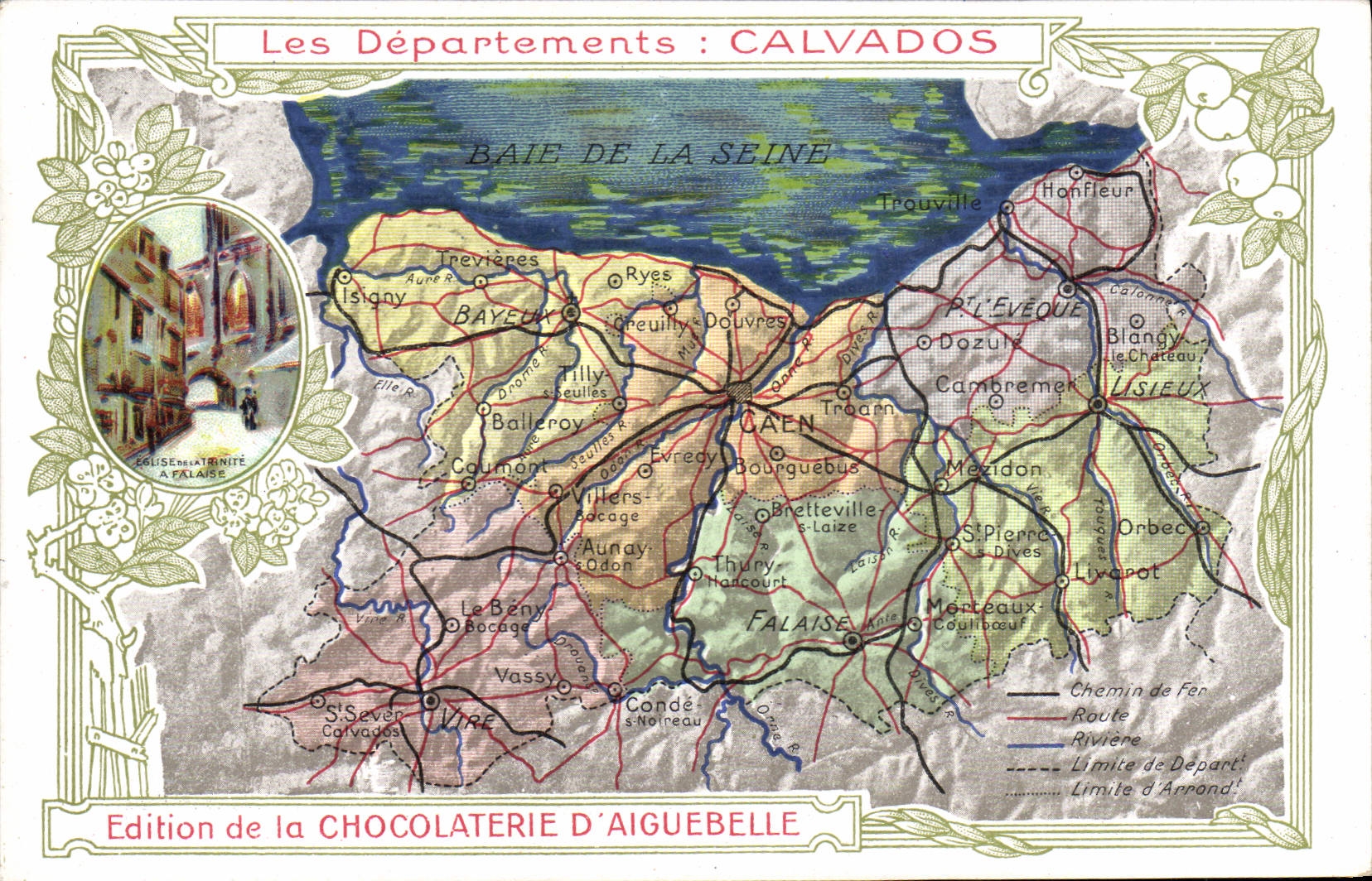 Fábrica geográfica del chocolate del mapa de la POSTAL de la VENDIMIA de acantilado del Apple-brandy de Aiguebelle