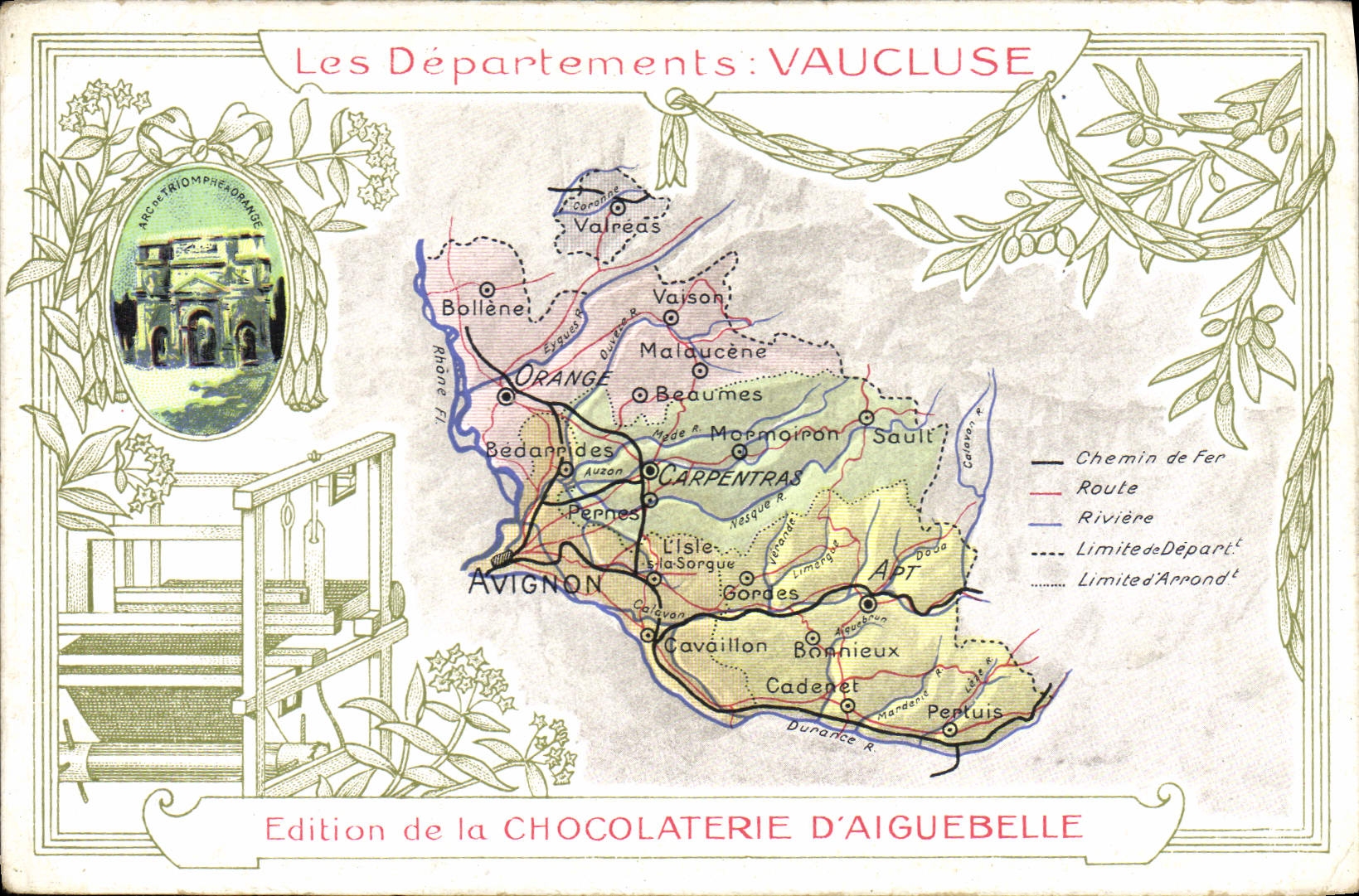 CPA Carte geographique Chocolaterie d'Aiguebelle Vaucluse Arc de Triomphe Orange