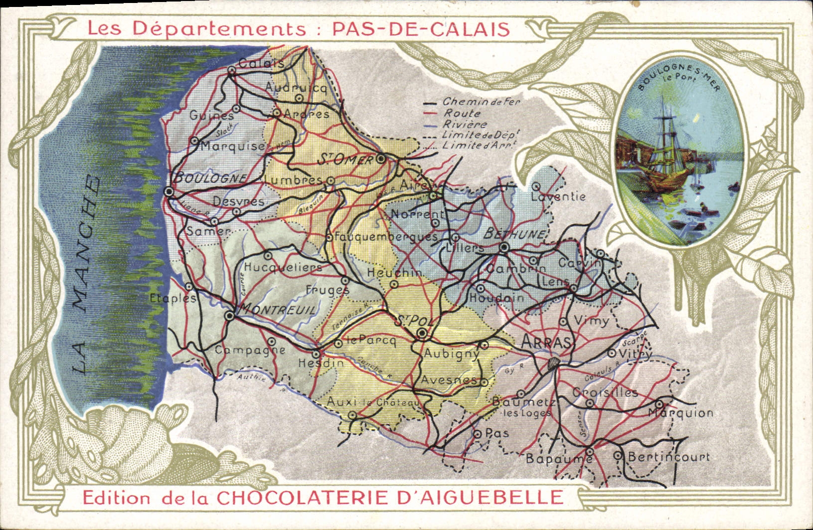 CPA Carte geographique Chocolaterie d'Aiguebelle Pas-de-Calais Boulogne sur Mer